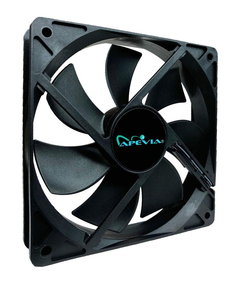 APEVIA مروحة صندوق صامتة سوداء APEVIA CF214S-BK بحجم 140 مم 4 دبابيس Molex و 3 دبابيس للوحة الأم (عبوة من 2)  - Image 3